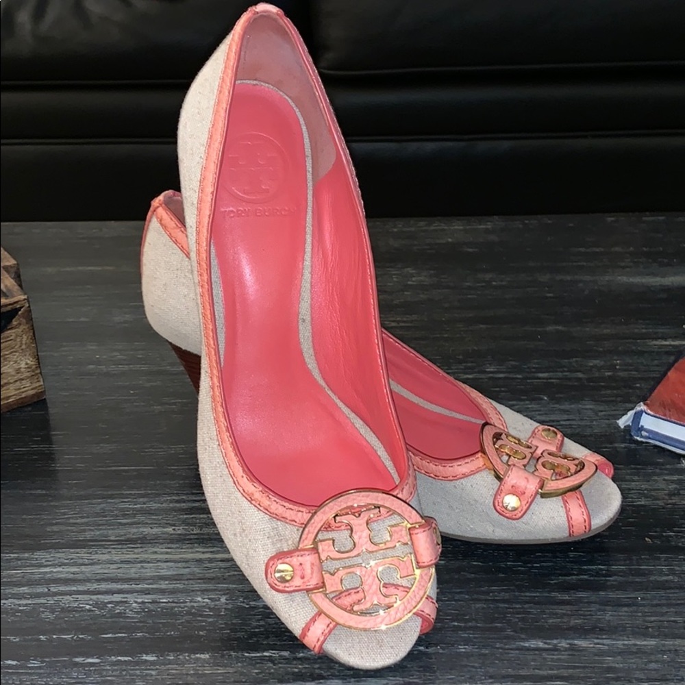 Tory Burch peep toe wedges